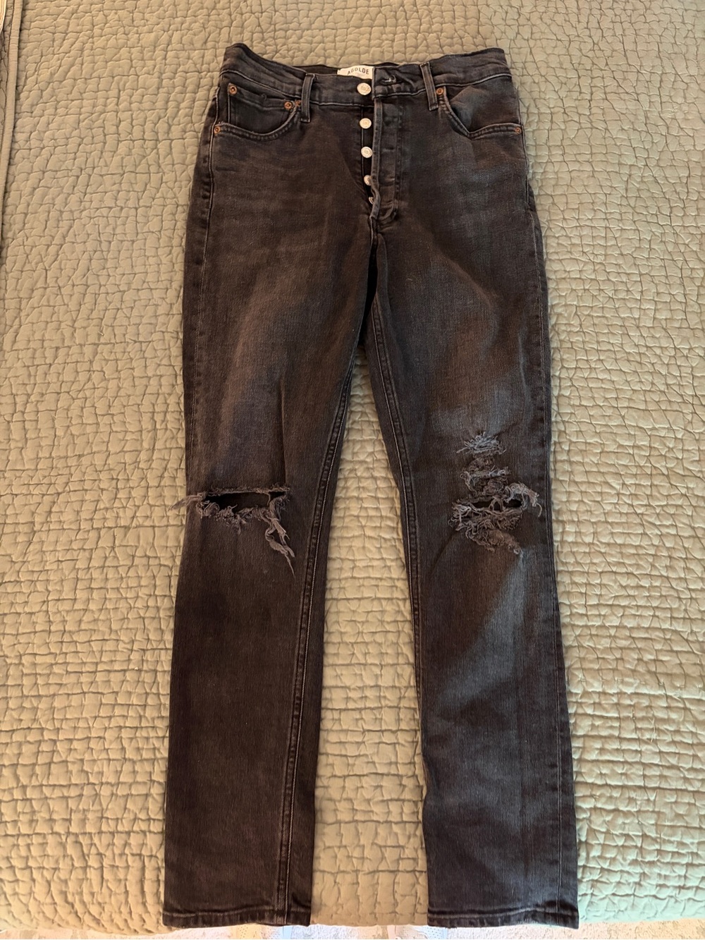 Agolde Distressed Black High-Rise Button-Fly Jeans